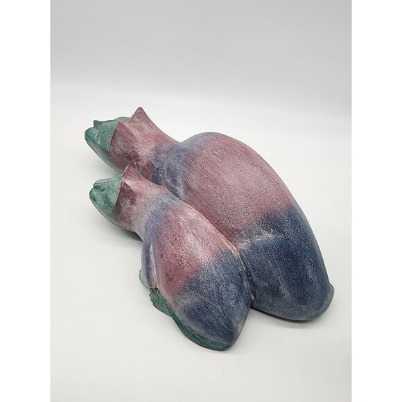 OOAK colorful 16" Purple Wood Hand Carved CAT Statue ARTISAN MADE ADULT KITTEN - Picture 9 of 14